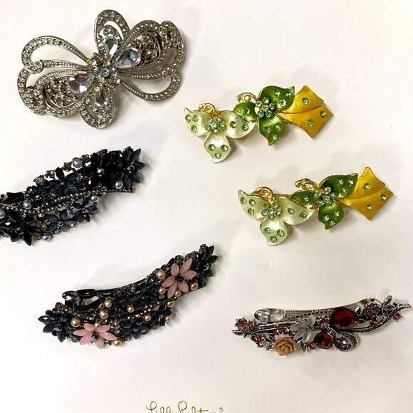 Bridal Hair Barrette Clip Floral Rhinestone Cottage Wedding 6 Pc lot main image 6